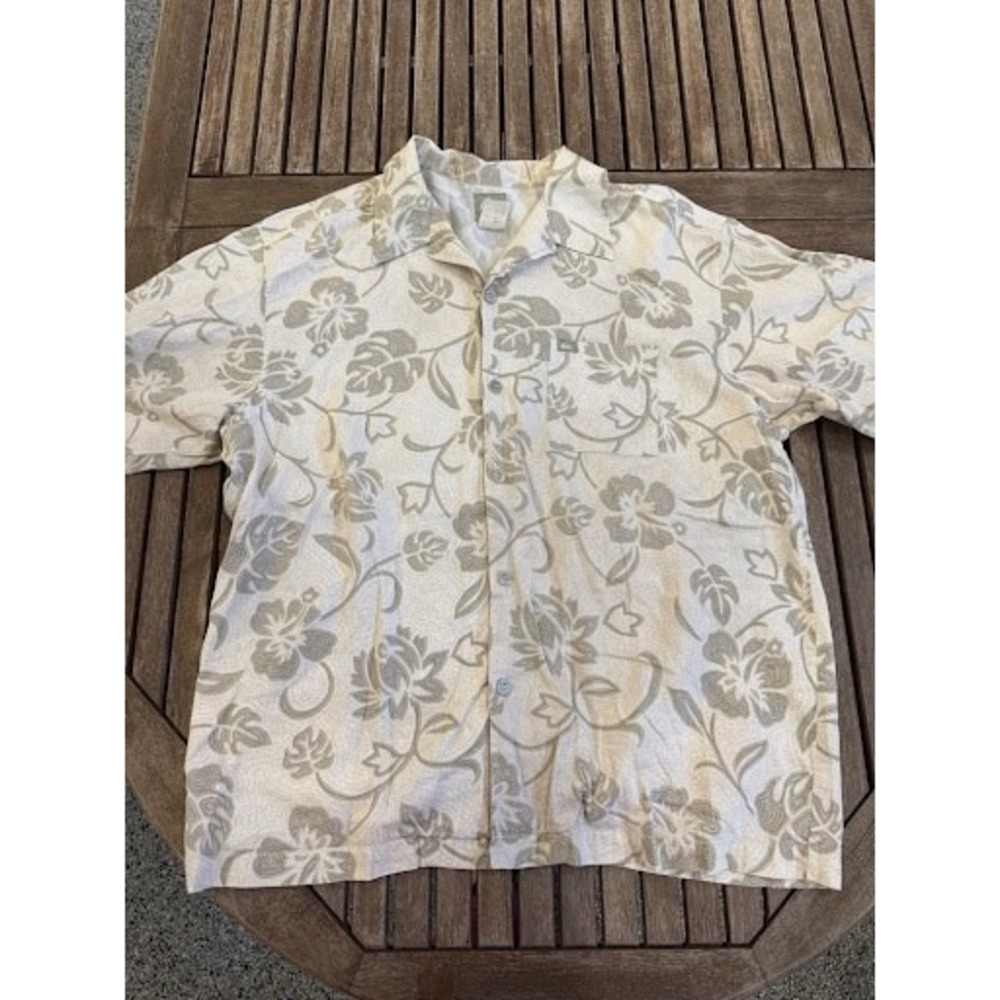 Vintage Quiksilver Hawaiian Floral Button-Up Shirt Short Sleeve Cream XL